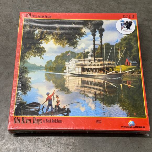 Old River Days Paul Detlefsen 550 Piece Jigsaw Puzzle NEW 15.5"x18" Sunsout - Picture 1 of 3